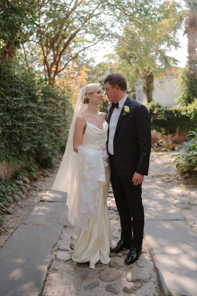 Bride and Groom in Charleston, South Carolina after tying the knot, staring into one another's eyes.