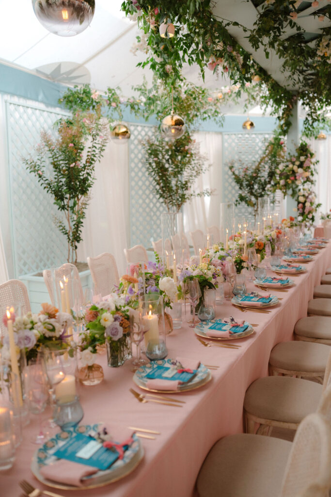 Gibbes Museum of Art garden party wedding reception tables.