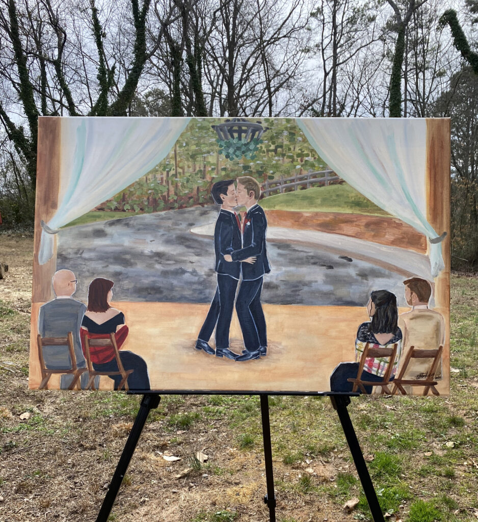 Live wedding painting by E Stoke Creations from the Farm in Rome GA wedding.